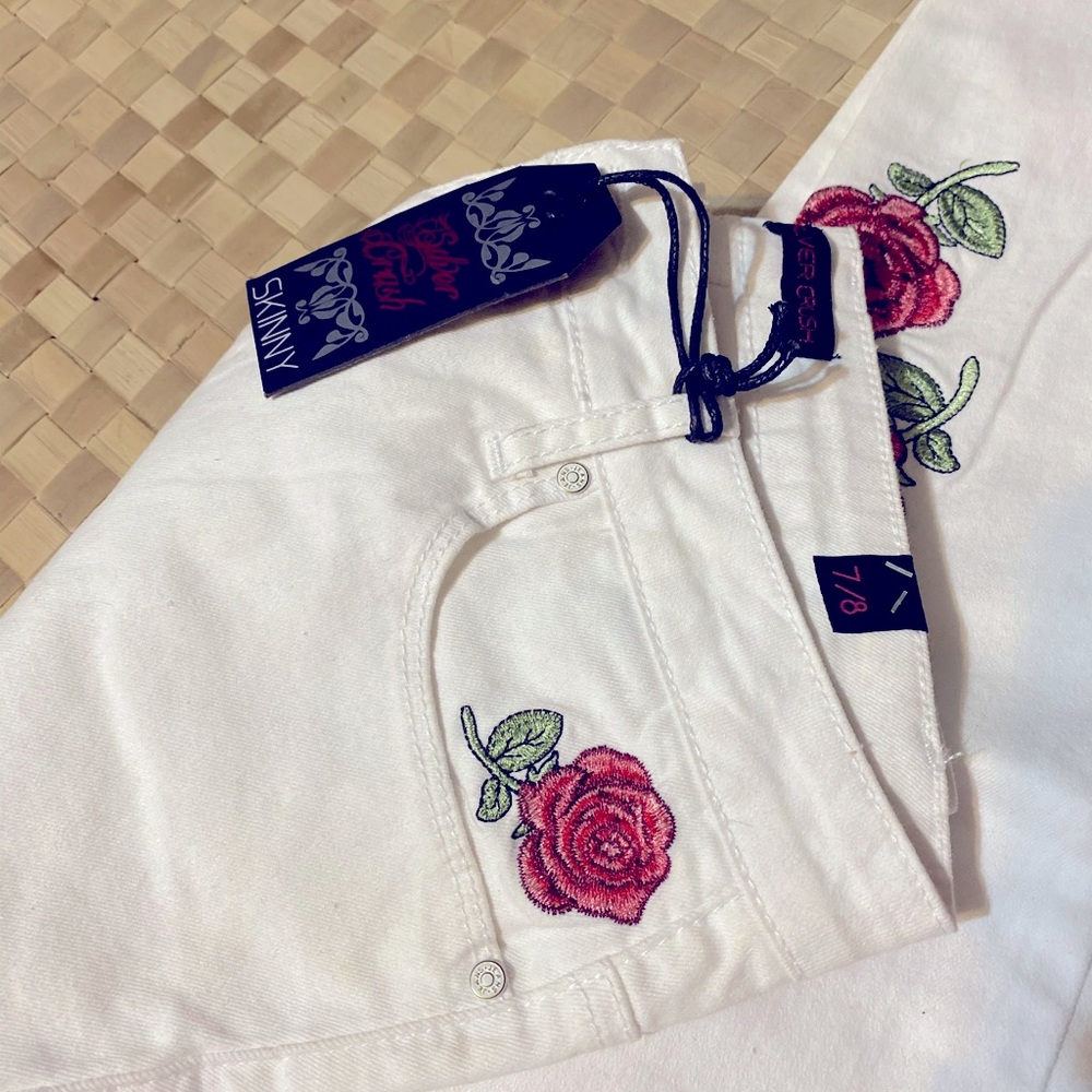 White Embroidered Denim